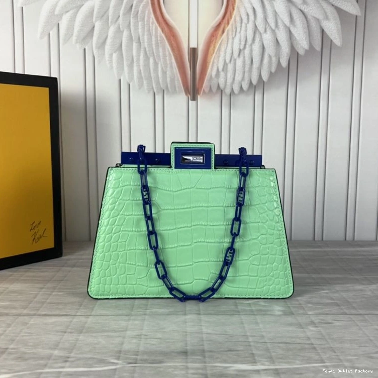 Affordable HOT Fendi Peekaboo Green Crocodile Bag Leather Cut In Mini 0715
